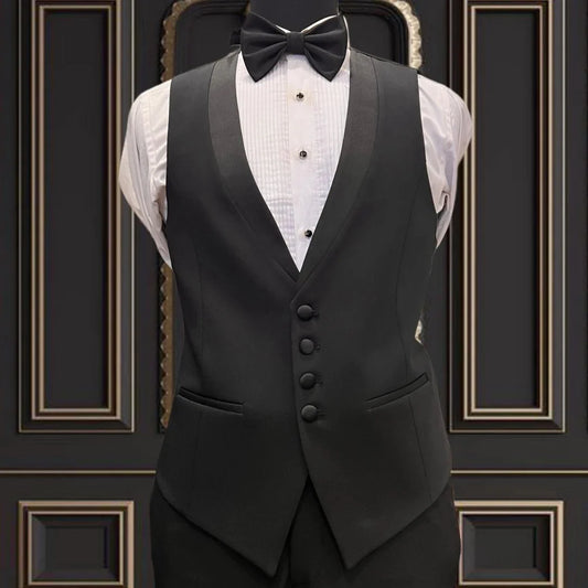 Men Vest Ivory With Black Lapel Single Breasted Waistcoat For Banquet Wedding Business Work Office Casual Daily Men Suit Vest