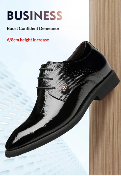 Mens Elevator Shoes 6/8CM Height Increase Invisible Hidden Formal Oxford Derby Leather Dress Shoes for Wedding Business Lace Up