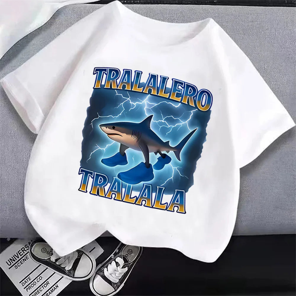 Italian Brainrot T-Shirt Kids Cartoon Anime Print Clothes Round Neck Basic Boys Tops Absorbent Casual Shirts Gift