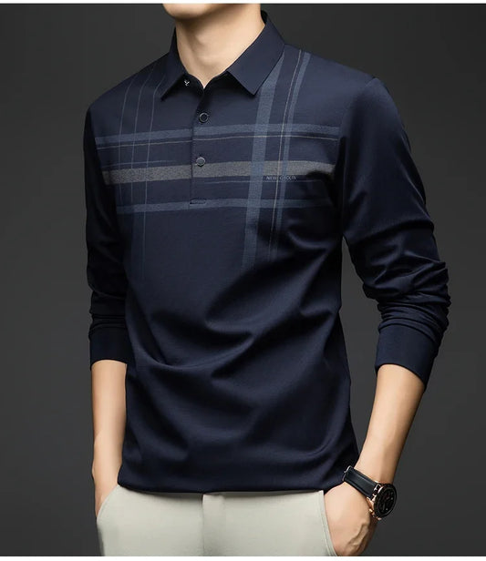 Polo T Shirt for Man 2026 Formal Business Slim Long Sleeve Tshirt Men Casual Loose Stripe Shirt for Man Designer Clothes