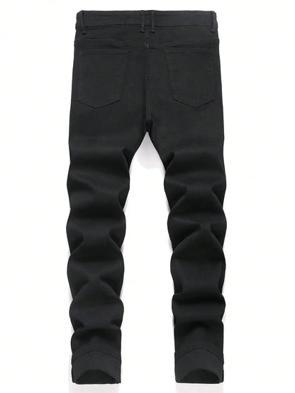 Men's Trendy Rhinestone - Embellished Black Stretch Skinny Jeans, Four - Season Style