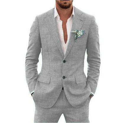 High Quality Linen Suits for Men Two Piece Formal Notch Lapel Single Breasted Male Suit Beach Casual Elegant Wedding Tuxedo