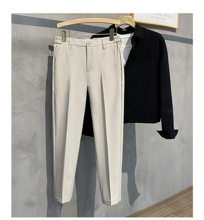 Summer Men's Casual Pants Suit Pant Slim Fit Work Elastic Waist Thin Jogging Business Trousers Male Black Grey Plus Size 40