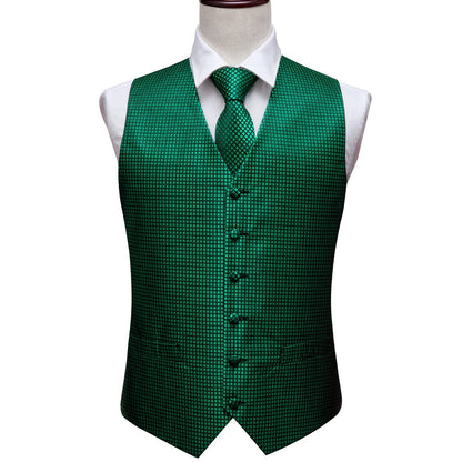Green Suit Vest Men Paisley Waistcoat Plaid Silk Tie Handkerchief Cufflinks for Wedding Summer Vests Tuxedo MJ-2004 Barry.Wang