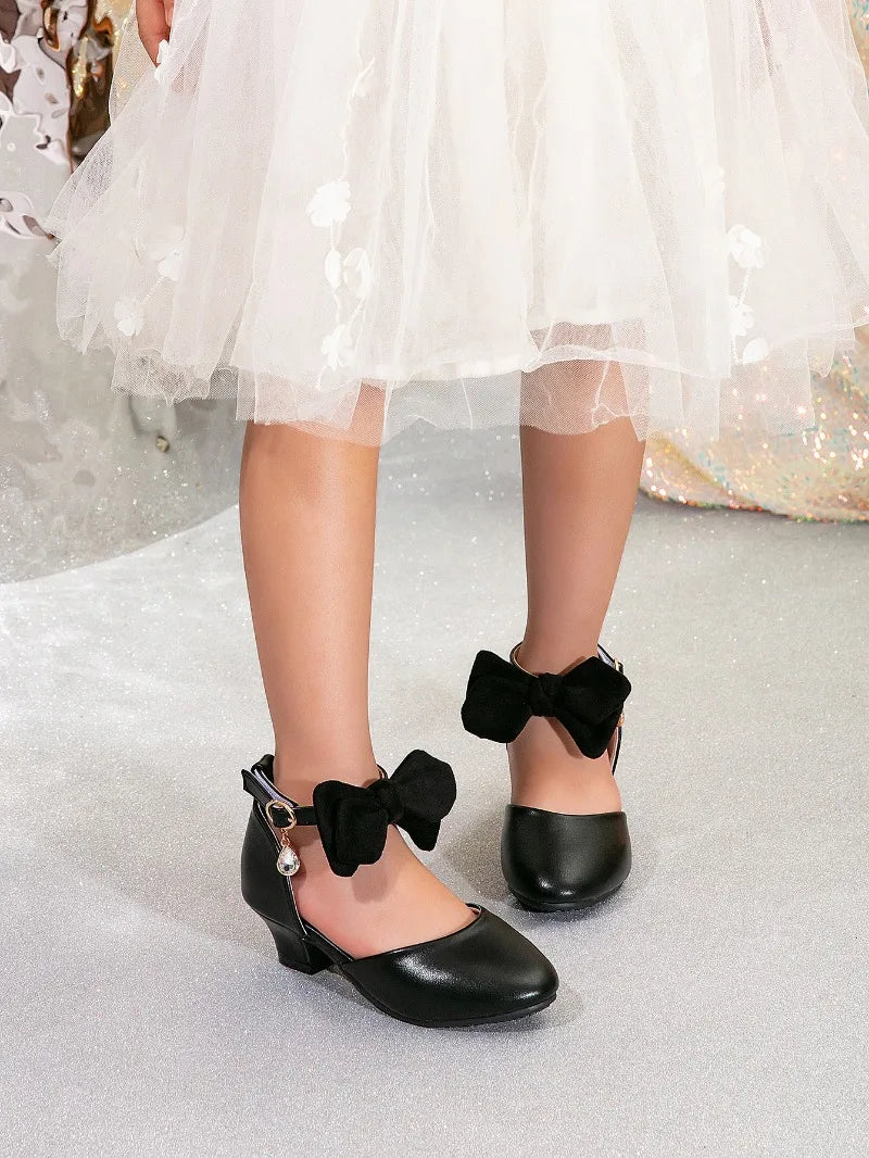 New Children High Heels Ankle-strap Bowknot Girl Princess Dress Sandals Sweet Wedding Party Versatile Kids Fashion Catwalk Shoes