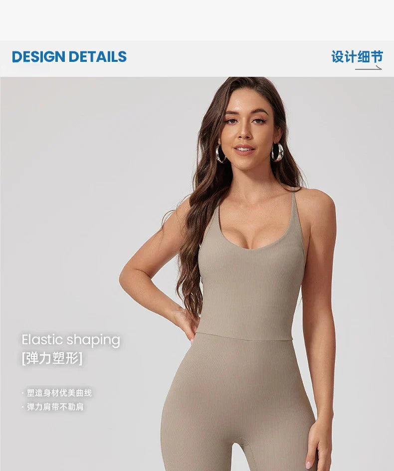 Seamless Yoga Jumpsuit Sets Beautiful Back Tight Hip Lift Trousers Micro Flared Trousers Outdoors Sports Fitness tracksuit Woman