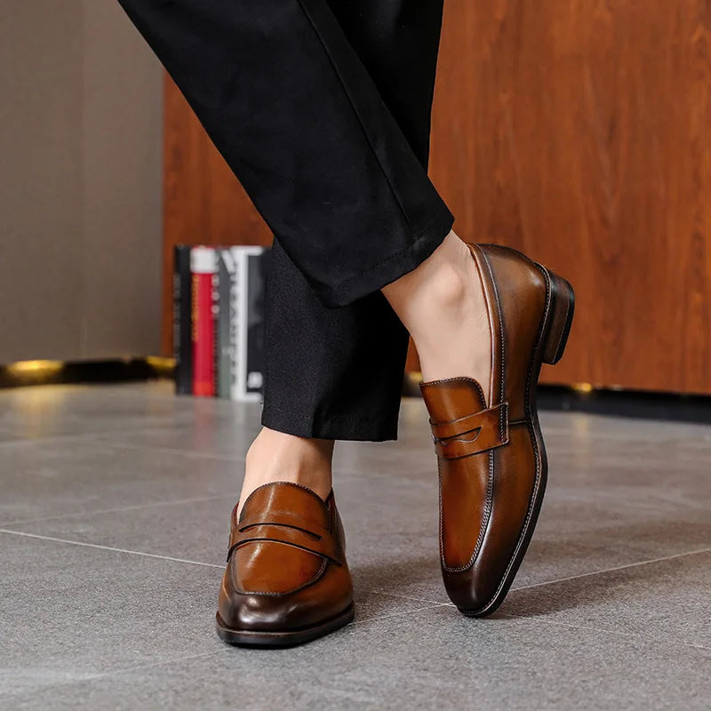Loafer Shoes For Men Genuine Leather Mens Shoes Driving Shoes Leisure Business Lazy Shoes Plus Size 37-47