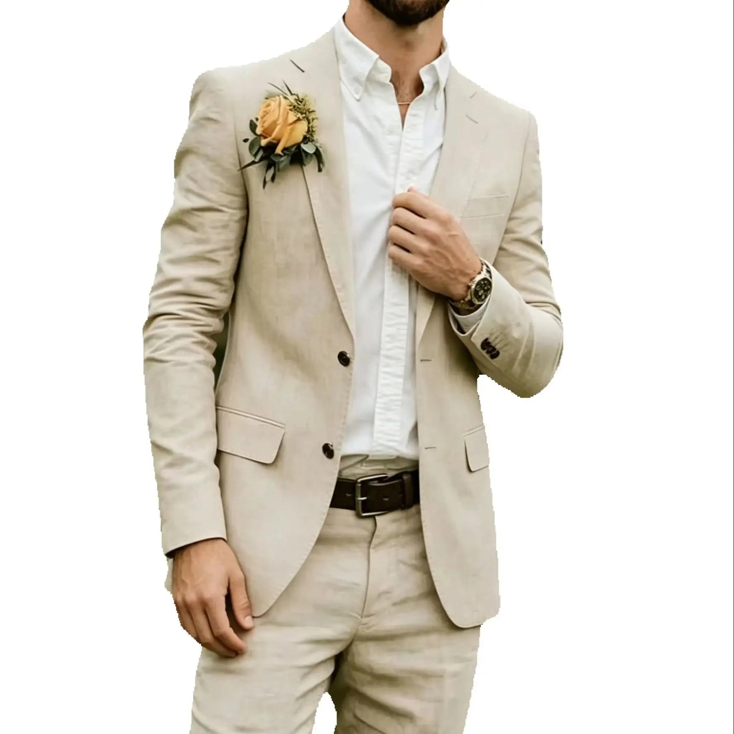 Blue/Beige Linen Wedding Suit for Men 2 Pieces Slim Fit Casual Prom Party Tuxedo Set Summer Men Clothes New Design Suits Outfits