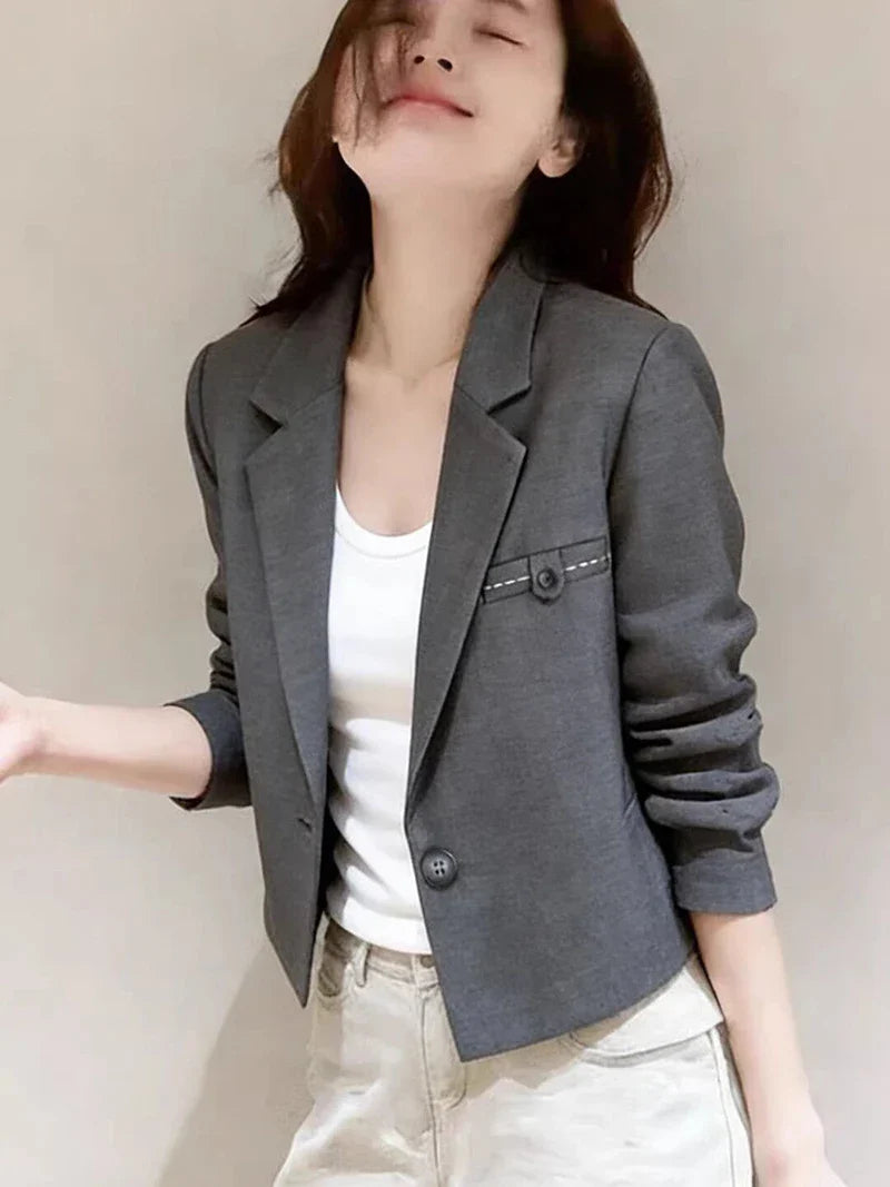 Chic Slim Cropped Blazer Women Elegant Fashion Long Sleeve Short Suit Coat Sweet All Match Female Fall Winter Jacket Outwear New