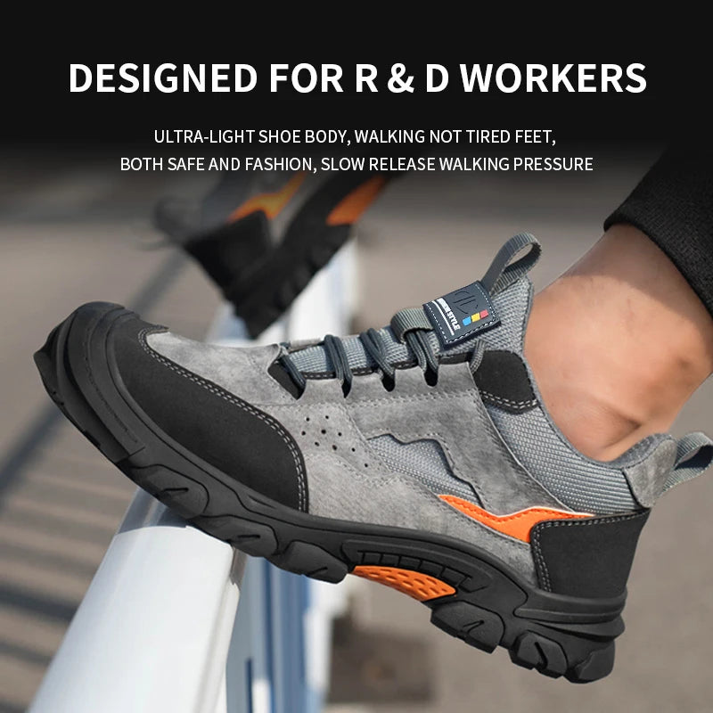 Men Safety Work Shoes Plastic Toe Safety Boots Fashion Lightweight Comfort Working Sneakers Anti-puncture Indestructible Shoes