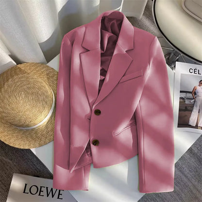 Black Cropped Blazers Woman Trend 2025 New All-match Notched Collar Crop Jacket Women Korean Chic Single Button Suit Coat Tops