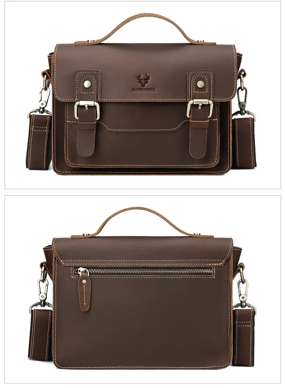 Crazy Horse Leather Men Messenger Bag Business Laptop Briefcase Casual Male Work Tote Bags for Ipad Large Capacity Travel Bag