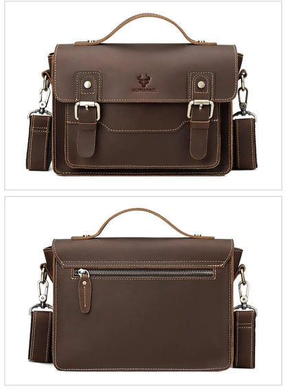 Crazy Horse Leather Men Messenger Bag Business Laptop Briefcase Casual Male Work Tote Bags for Ipad Large Capacity Travel Bag