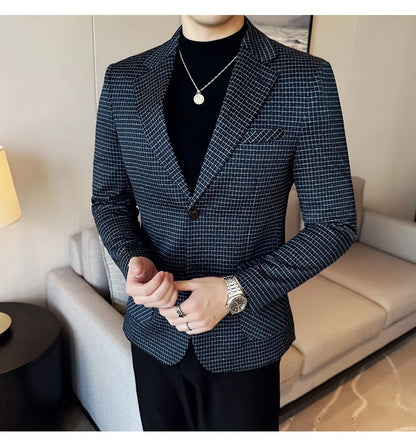 British Style Plaid Suit Jacket For Men 2025 New Business Casual Slim Blazer Formal Wedding Party Suit Dress Coats Men Clothing
