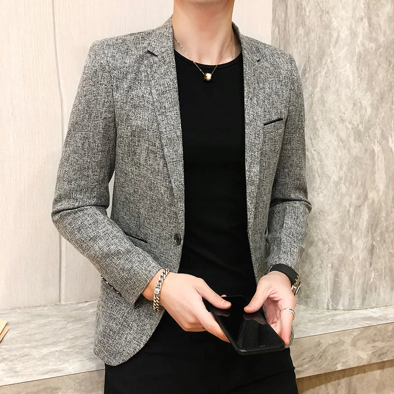 Solid Color Men's Fashion Casual Outdoor Gentleman Business Wedding Trend Slim-fit Formal Dress British Style Wedding Blazer