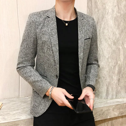 Solid Color Men's Fashion Casual Outdoor Gentleman Business Wedding Trend Slim-fit Formal Dress British Style Wedding Blazer
