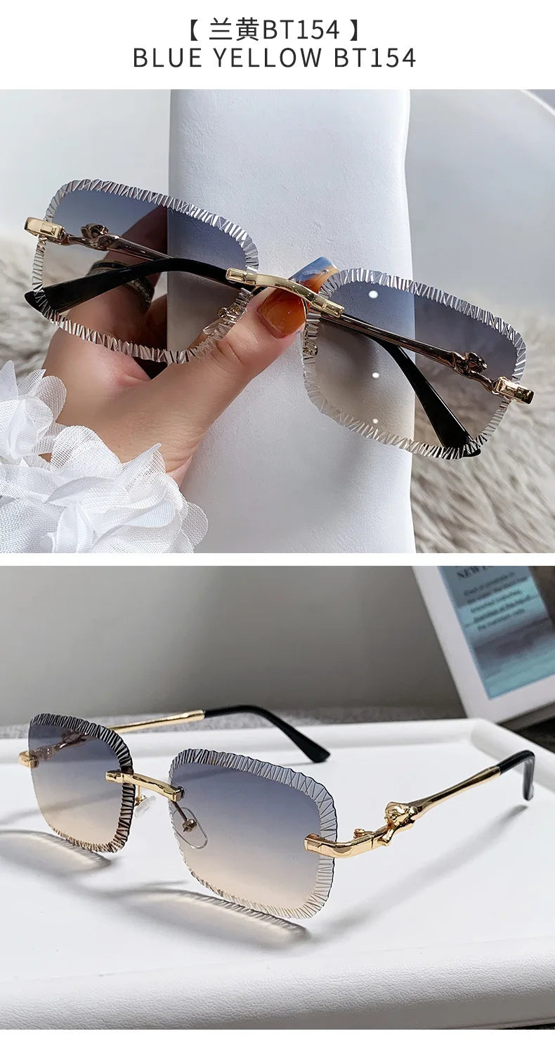 2025 European and American Fashion New Frameless Sunglasses Women Men Ins Square Eopard Head Metal Sun Glasses Ladies UV400