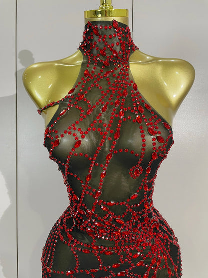 STOCK Sparkly Diamond Sexy Mesh Asymmetric Bodycon Mini Dress Women Nightclub Bar Party Show Gogo Dancer Clothing Stage Costume