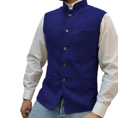 Men Vest Gray Herringbone Height Collar Single Button Waistcoat For Wedding Party Business Work Daily Casual Men Suit Vest