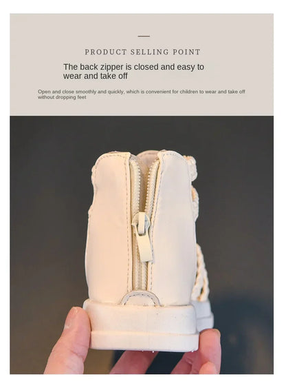 Girls Roman Sandals Open Toe Braided Solid Color High-top Simple Rivets New Summer Hollow Flat Casual Shoes Kids Fashion Casual