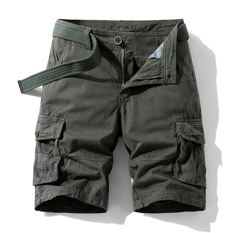 Men's Casual Washed Cotton Cargo Shorts Multi-Pocket Durable Knee-Length Work Shorts Pantaloncini Uomo Camouflage Roupas Hombre
