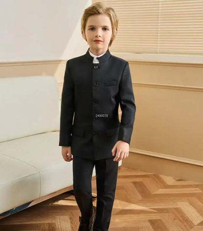 Children White Baptism Suit Boys Black 007 Suit School Student Graduation Class Dress Kids Formal Chinese Style Chorus Dress