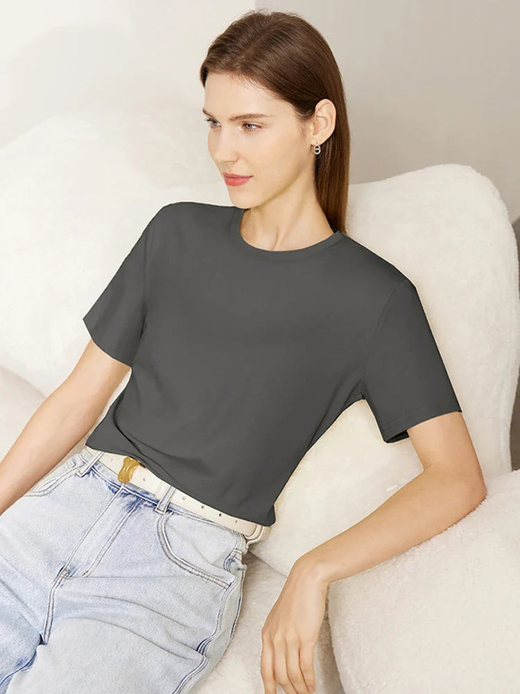 Minimalism Women T-shirts 2024 Summer New Casual Basic O-Neck Slim Short-sleeve Female Dopamine Color Solid Tees 12442327