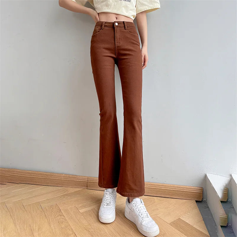 Women Fashion Flare Jeans Winter Streetwear Y2K Straight Pants Ankle Length Denim Jeans Girls Party Casual Retro Blue Trousers