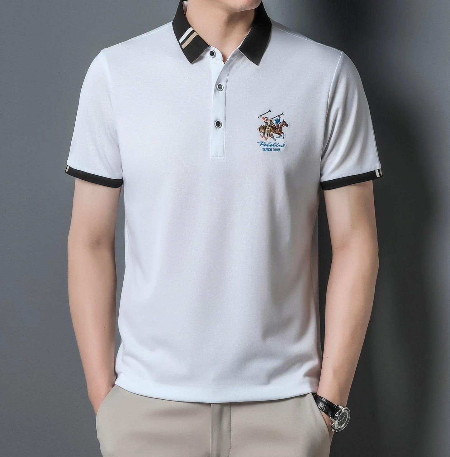 2024 Men's Cotton New Summer Exquisite Embroidered Short sleeved Polo Shirt Business Leisure Breathable T-Shirt Top Men's Wear