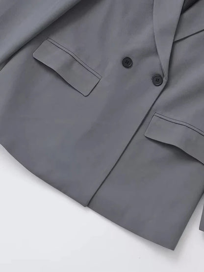 Women's Double Breasted Office Wear Blazer Coat, Long Sleeve, Flap Pockets, Female Outerwear, Chic Tops, Fashion