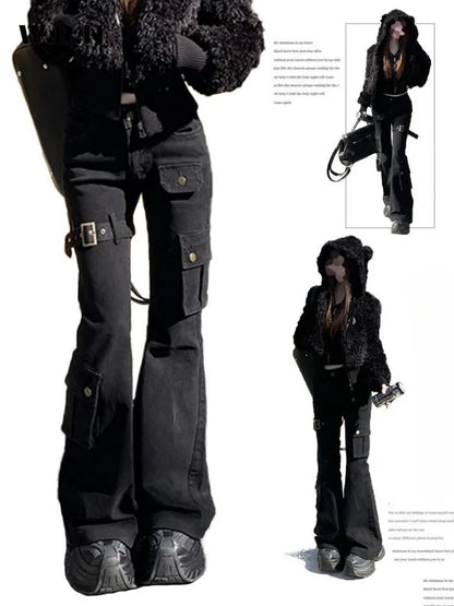 Aesthetic Dark Style Street Y2K Slim Fit Jeans Women's Vintage Sheath Gothic Pants High Waisted Hotsweet Black Denim Trouser