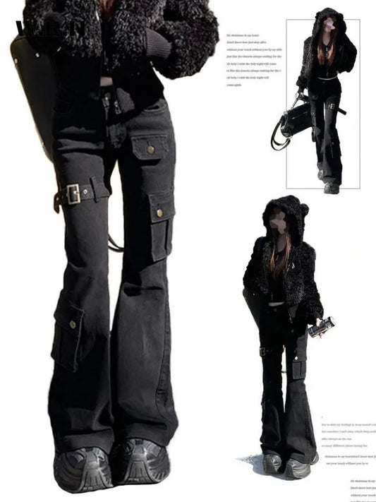 Aesthetic Dark Style Street Y2K Slim Fit Jeans Women's Vintage Sheath Gothic Pants High Waisted Hotsweet Black Denim Trouser