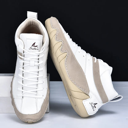 New Autumn 2024 Handmade Leather Men Boots Design Sneakers Man Breathable Casual Leather Shoes Men Ankle Boots Outdoor Fashion