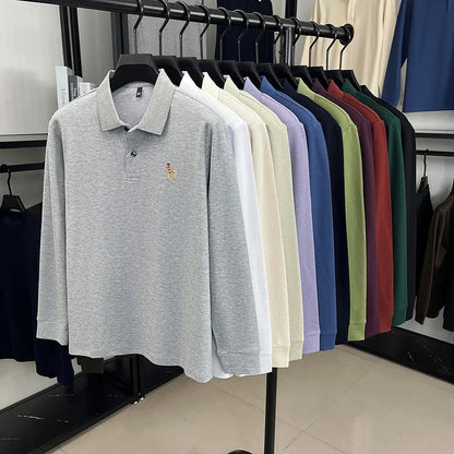 100% Cotton Luxury Brand Men's Polo Shirt Exquisite Dog Embroid Long Sleeve Fashion Quality Lapel T-Shirt Business Casual Menswear