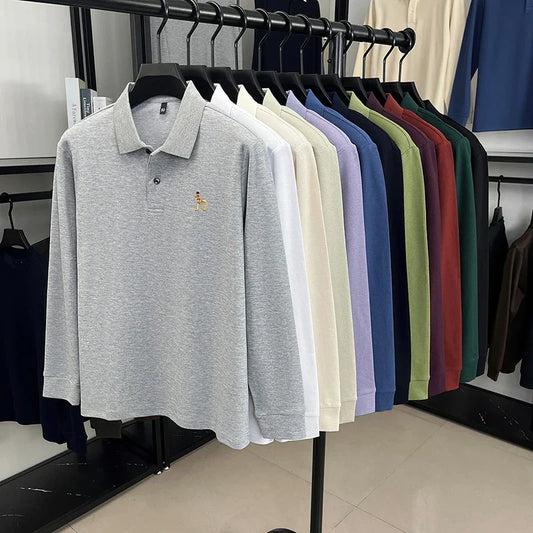 100% Cotton Luxury Brand Men's Polo Shirt Exquisite Dog Embroid Long Sleeve Fashion Quality Lapel T-Shirt Business Casual Menswear