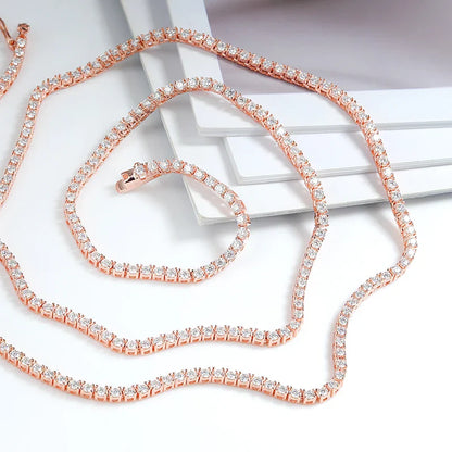S925 Silver Plated 18k Rose Gold All Moissanite Tennis Necklace D VVS1 2/2.5/3/4/5mm Pass Diamond Test Neck Chain Woman Man
