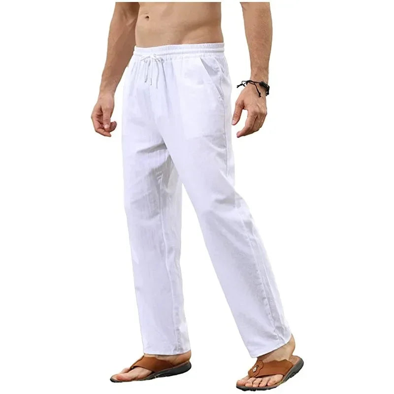 Cotton and Linen Pants Men Summer Straight Leg Casual Quick Drying Sports Pants Men Wide Leg Oversized Linen Pants 2025 New Item
