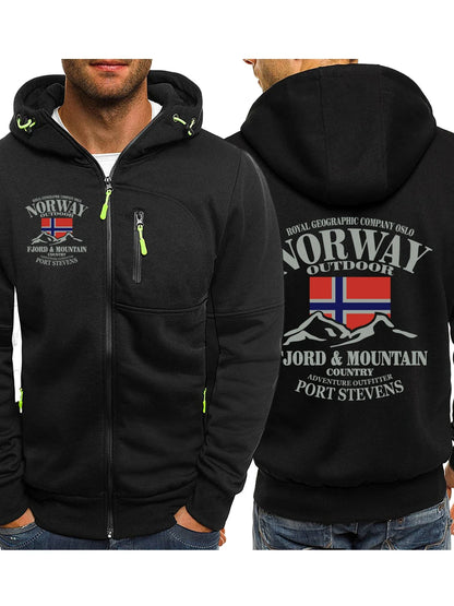 Fjords And Mountains Print Male Zipper Hoodie All-Match Fashion Streetwear Vintage Casual Clothes Autumn Loose Hooded