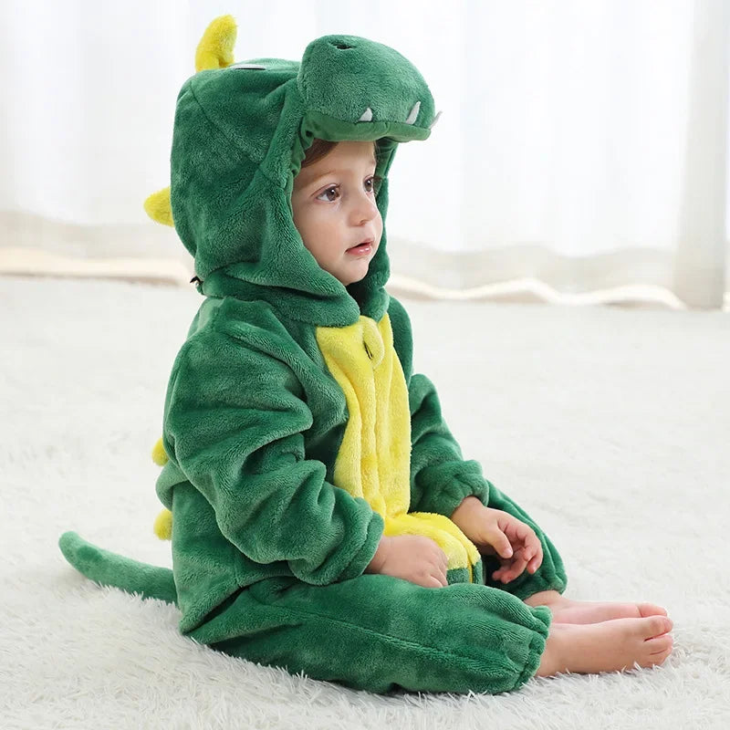 Toddler Infant Dinosaur Costume Flannel Hooded Onesies Soft Animal Romper Outfits Gift Halloween Cosplay Party Creeper Costume