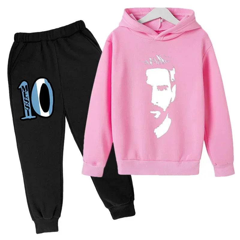Spring Autumn Children's Hoodie Set Messi Avatar Printed Sportswear Hoodie Pants Suit 2-piece Set Boy Girl Kid Clothes Tracksuit
