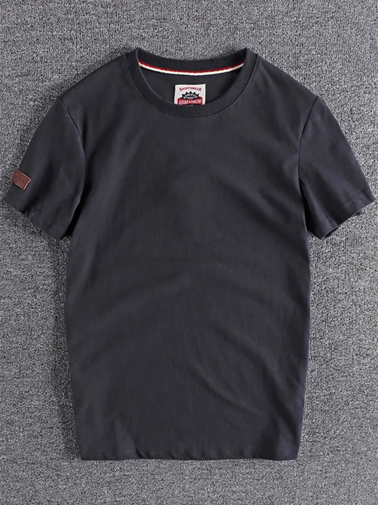 Summer New American Retro Short-sleeved O-neck Solid Color T-shirt Men's Fashion Simple 100% Cotton Washed Casual Sport Tops