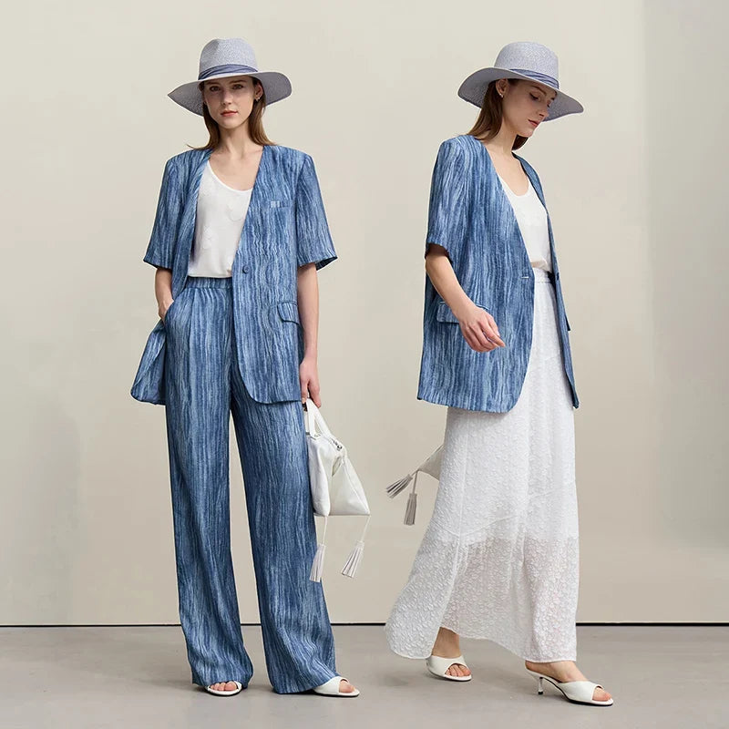 Women's Blazer 2026 Summer New Commuter V-neck Short Sleeve Single Button Women's Jacket Loose Shoulder Padded Top 12621092