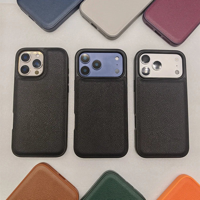 Ultra Thin Epsom PU Leather Magnetic Phone Case Non-Slip Grip Anti Fingerprint Phone Cover for iPhone 17 Pro 17 Pro Max