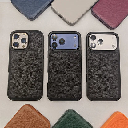 Ultra Thin Epsom PU Leather Magnetic Phone Case Non-Slip Grip Anti Fingerprint Phone Cover for iPhone 17 Pro 17 Pro Max
