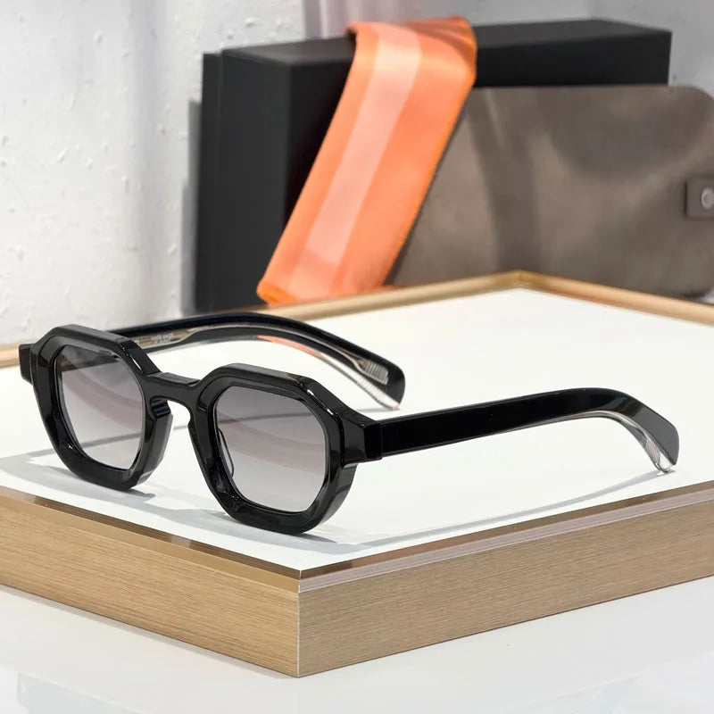 Thick Acetate Sunglasses Square for Men Women Handmade in Japan Classical Vintage High Quality Gradient Glasses with Case