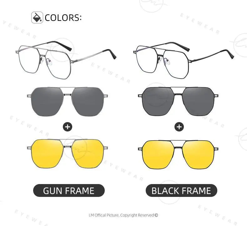 Top Brand Design Sunglasses Men Polarized 3 In 1 Magnetic Clip On Glasses Women Hexagon Night Vision Anti-Blue Light Eyeglass