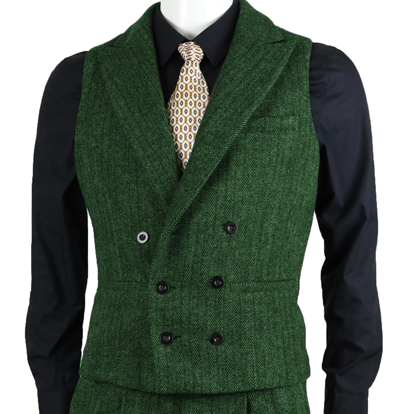 Men Suit Vest Brown Herringbone Tweed Slim Fit Waistcoat Double Breasted Sleeveless Jacket For Wedding Party Prom Suit Vests