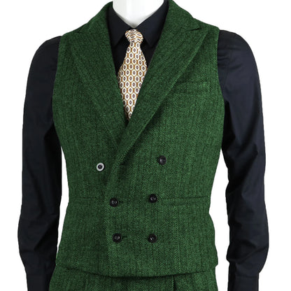Men Suit Vest Brown Herringbone Tweed Slim Fit Waistcoat Double Breasted Sleeveless Jacket For Wedding Party Prom Suit Vests