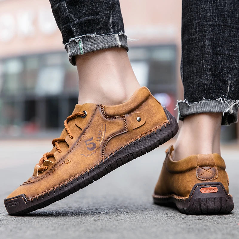 New Large-Sized 100% Cowhide Men's Boots Fashionable Casual Thick-Soled Breathable Men's Leather Shoes Outdoor Sports Chelsea