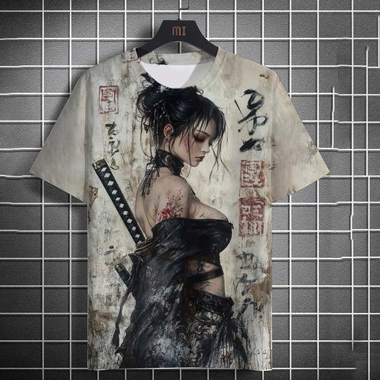 Men's T-shirt Cartoon Sexy samurai Women graphic T shirts Summer Casual harajuku streetwear 3D Printed Hip Hop Unisex Tops